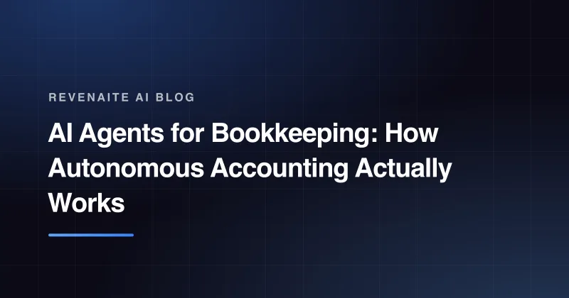 Dark branded card with the post title 'AI Agents for Bookkeeping: How Autonomous Accounting Actually Works' above a blue gradient accent bar.