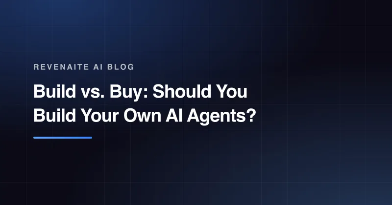 Dark branded card with the post title 'Build vs. Buy: Should You Build Your Own AI Agents?' above a blue gradient accent bar.