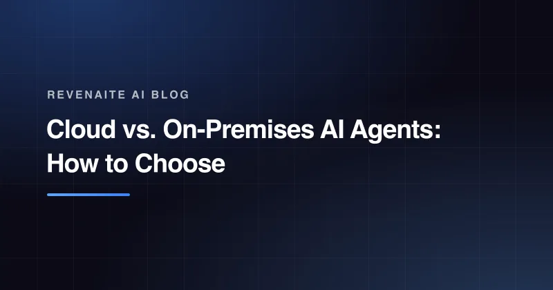 Dark branded card with the post title 'Cloud vs. On-Premises AI Agents: How to Choose' above a blue gradient accent bar.